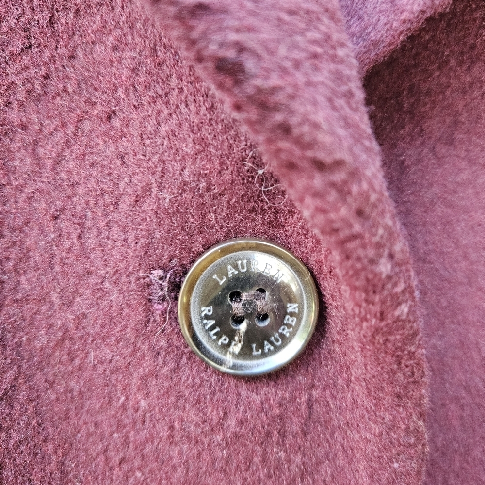 LRL Ralph Lauren wool blend single breasted mid-length coat burgundy size 8 - Picture 5 of 8